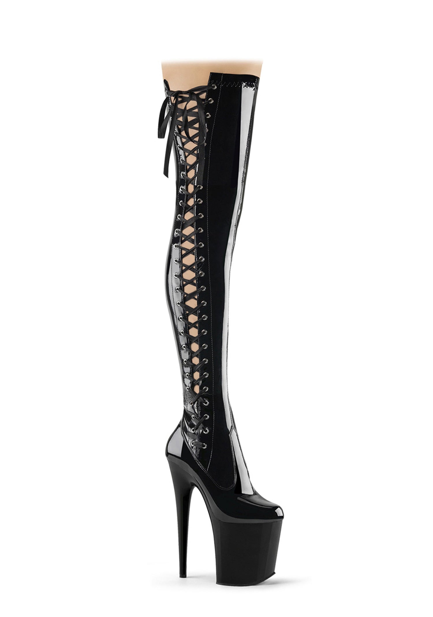 Flamingo-3050 Platform Thigh High Boots-Black