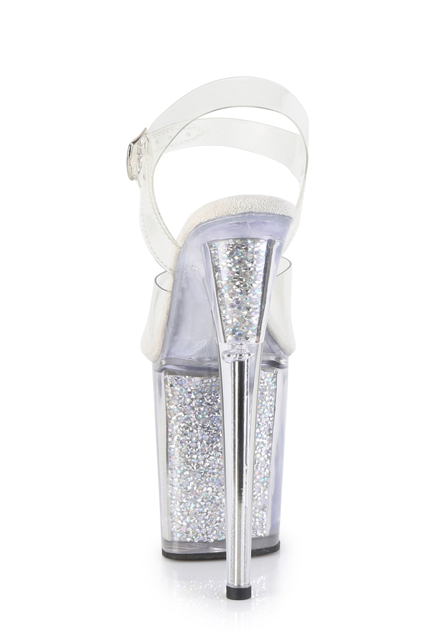 Flamingo-808RSI Platform Ankle Straps Sandals-Clear-Rhinestones