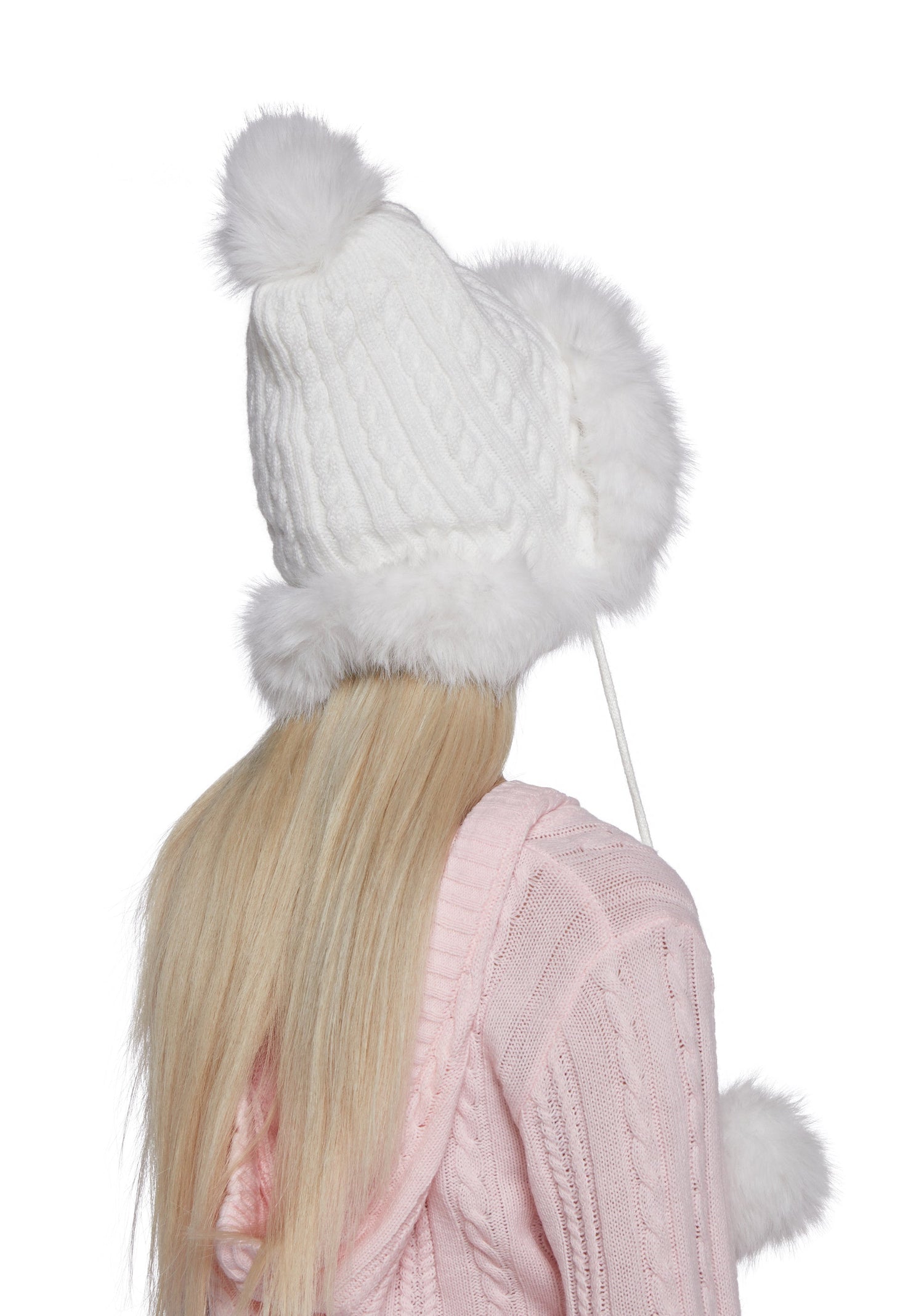 Bubble Pop Faux Fur Hat With Pom Poms - White