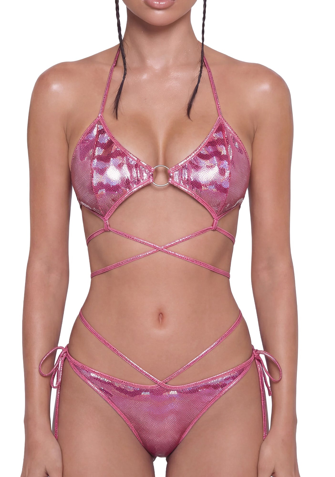Metallic Strappy Festival Set - Pink