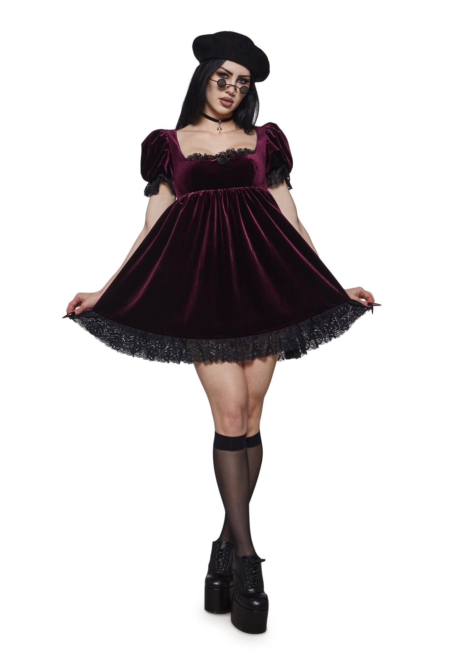 Hilda Burgundy Lace Babydoll Dress