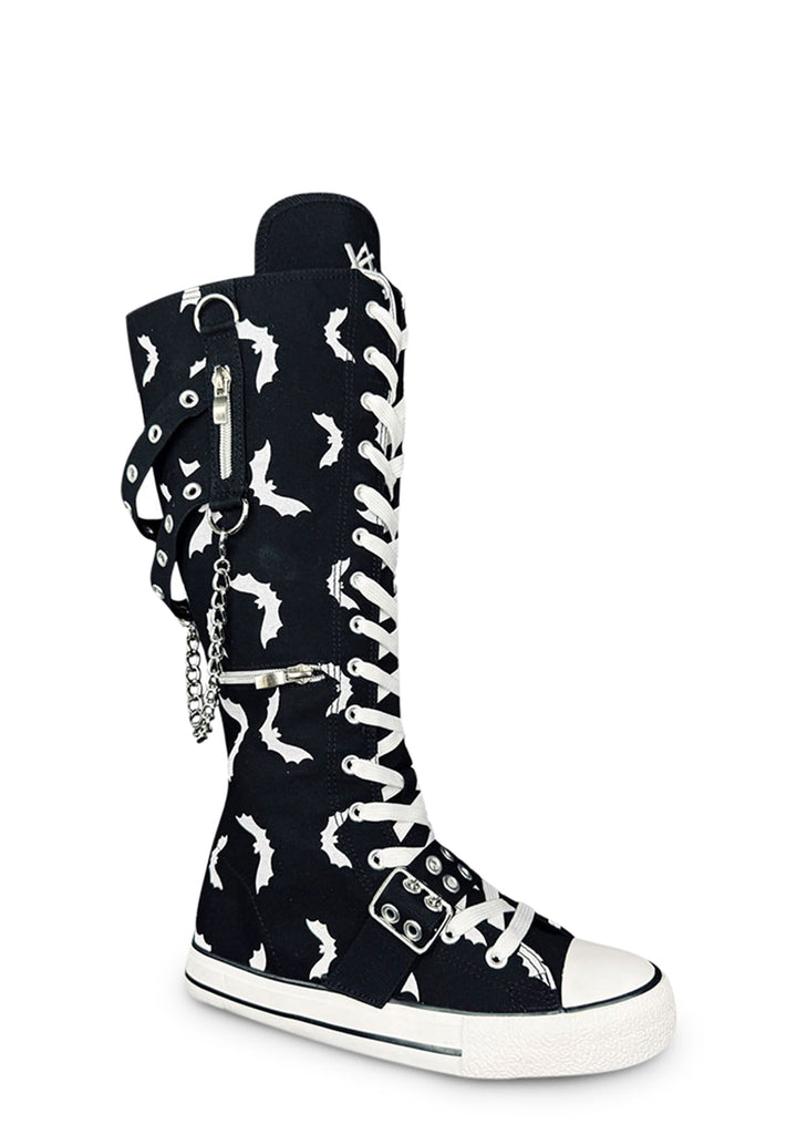 Rawr XD Bats Knee High Sneakers - Black/White