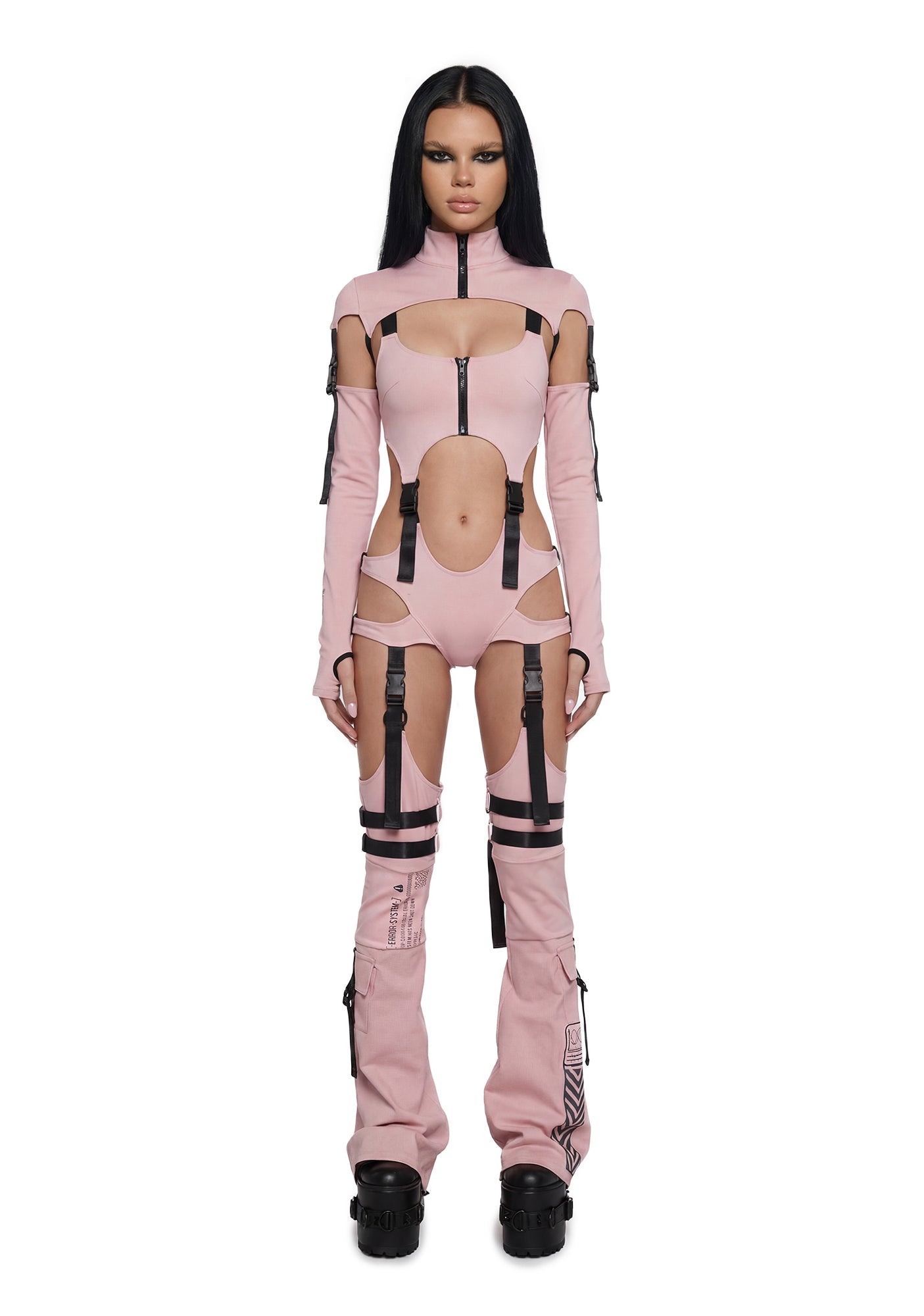 Digital Lands Bodysuit And Leg Warmers Set - Pink