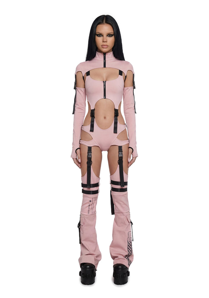 Digital Lands Bodysuit And Leg Warmers Set - Pink