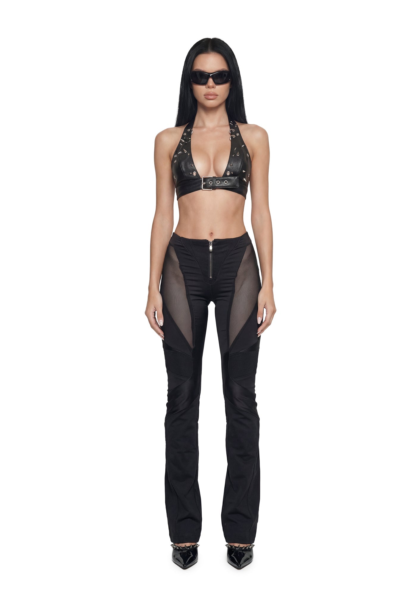 Moto Denim Mesh Pants - Black