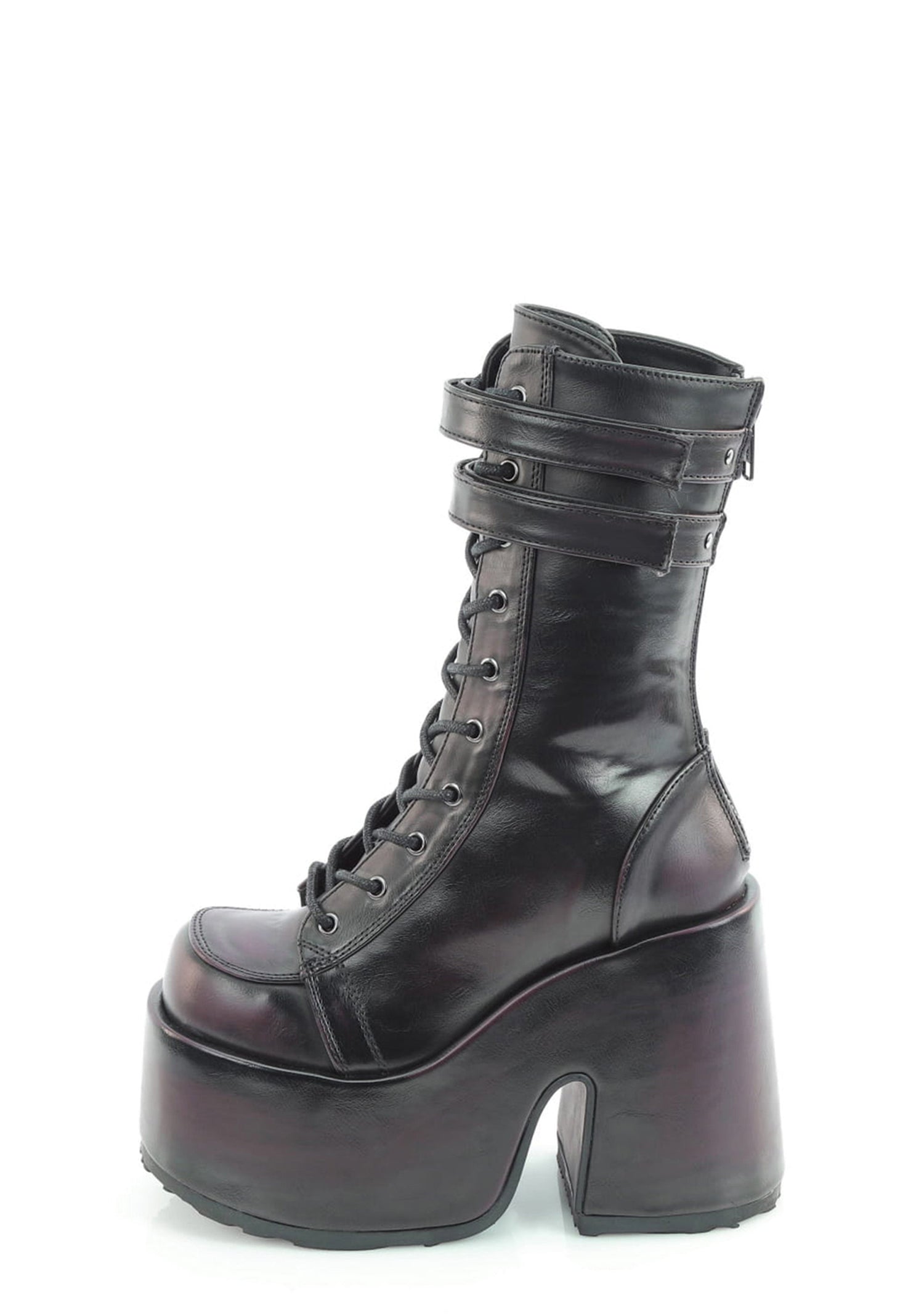 Camel-250 Lace Up Mid Calf Platform Boots - Red
