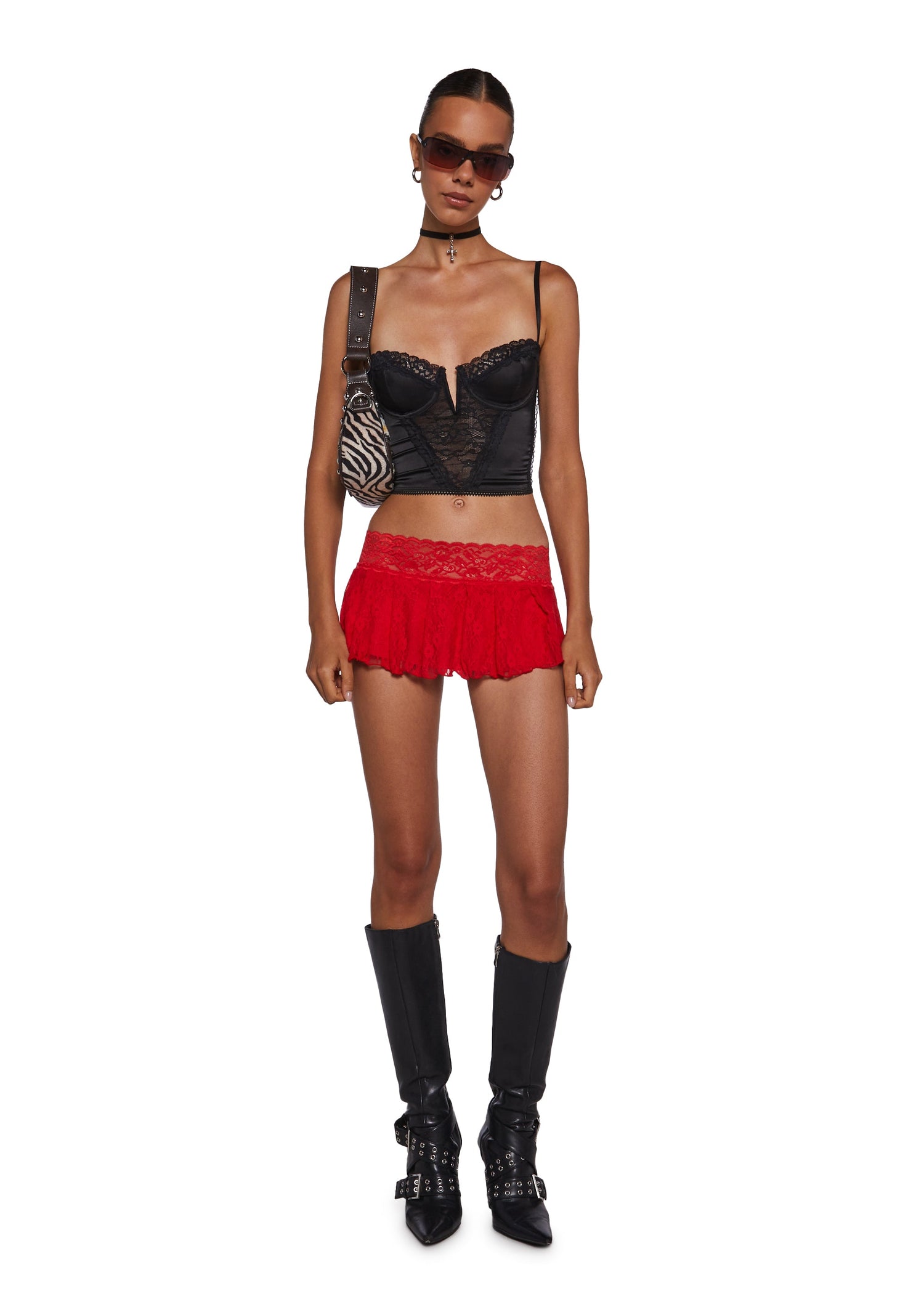 Fierce Flirt Lace Skirt - Red