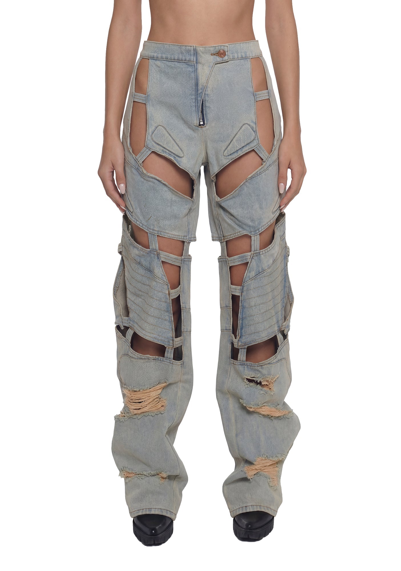 Moto Denim Floating Pants - Light Wash