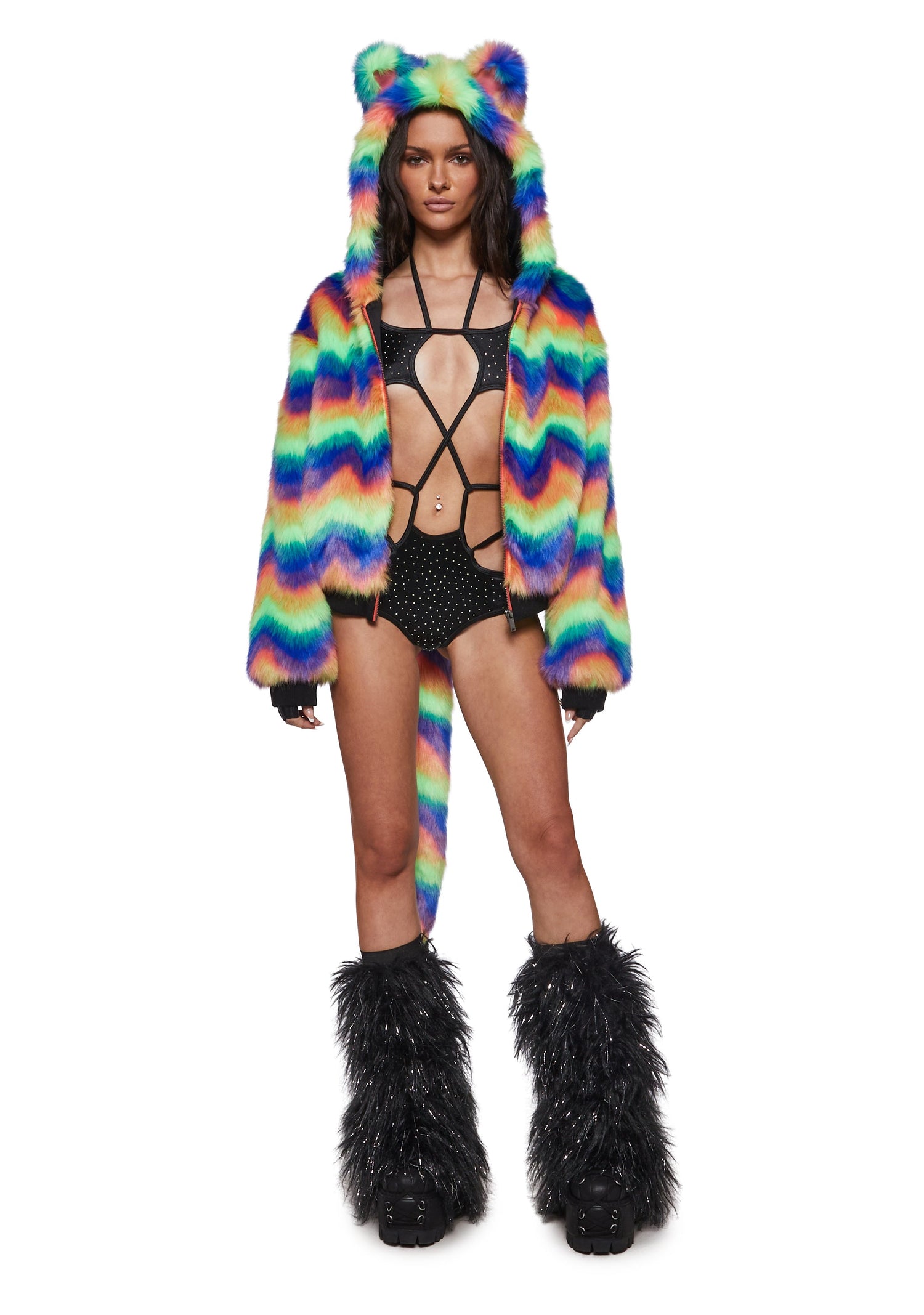 Kaleidoscope Kitten Rainbow Faux Fur Coat