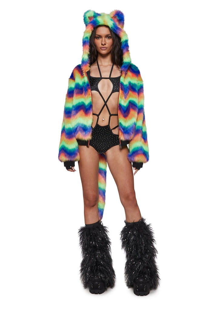 Kaleidoscope Kitten Rainbow Faux Fur Coat
