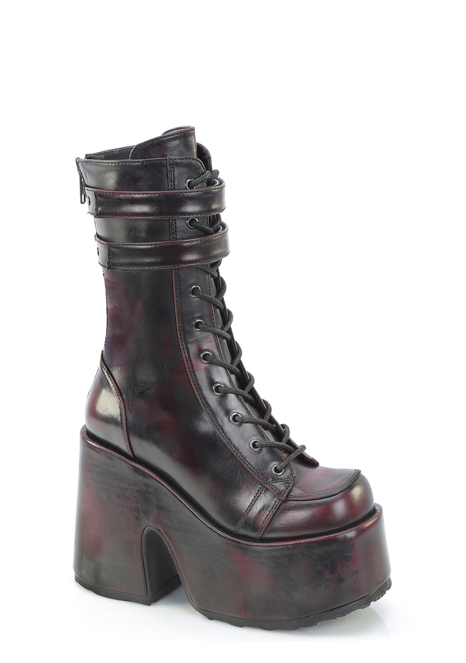 Camel-250 Lace Up Mid Calf Platform Boots - Red