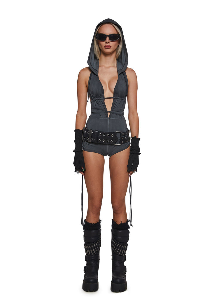 Downbeat Hooded Romper - Black