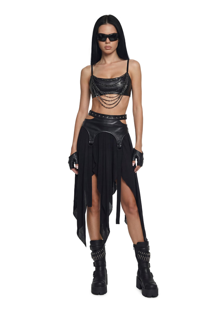Siren Garter Belted Midi Skirt - Black