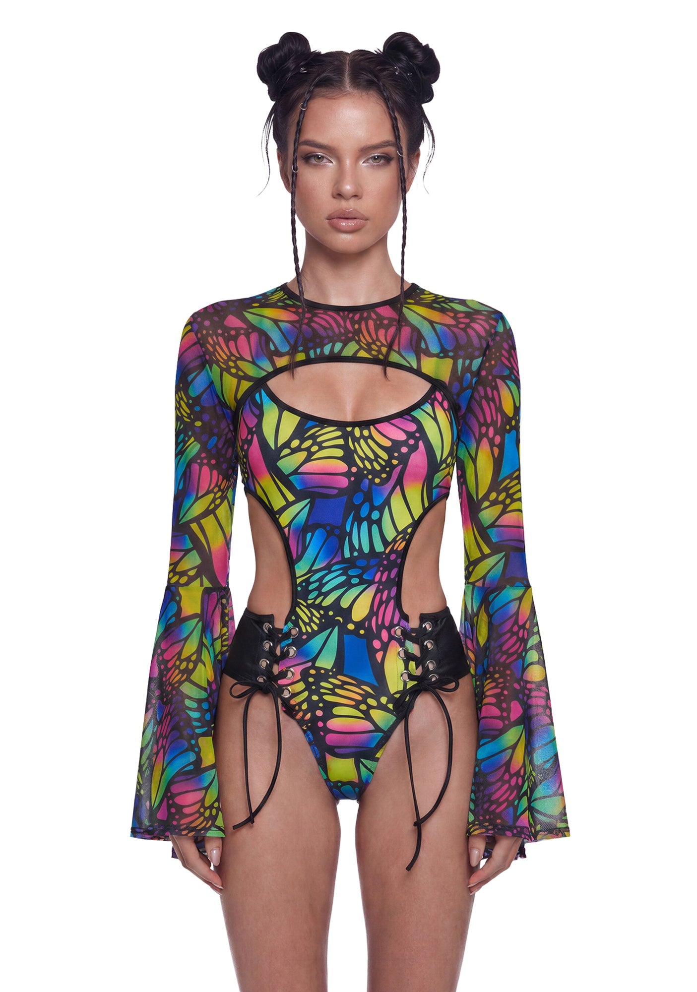 Butterfly Bell Sleeve Shrug - Multi/Black