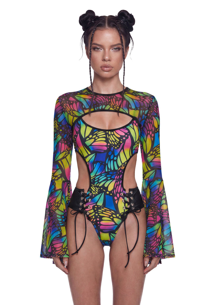 Butterfly Bell Sleeve Shrug - Multi/Black