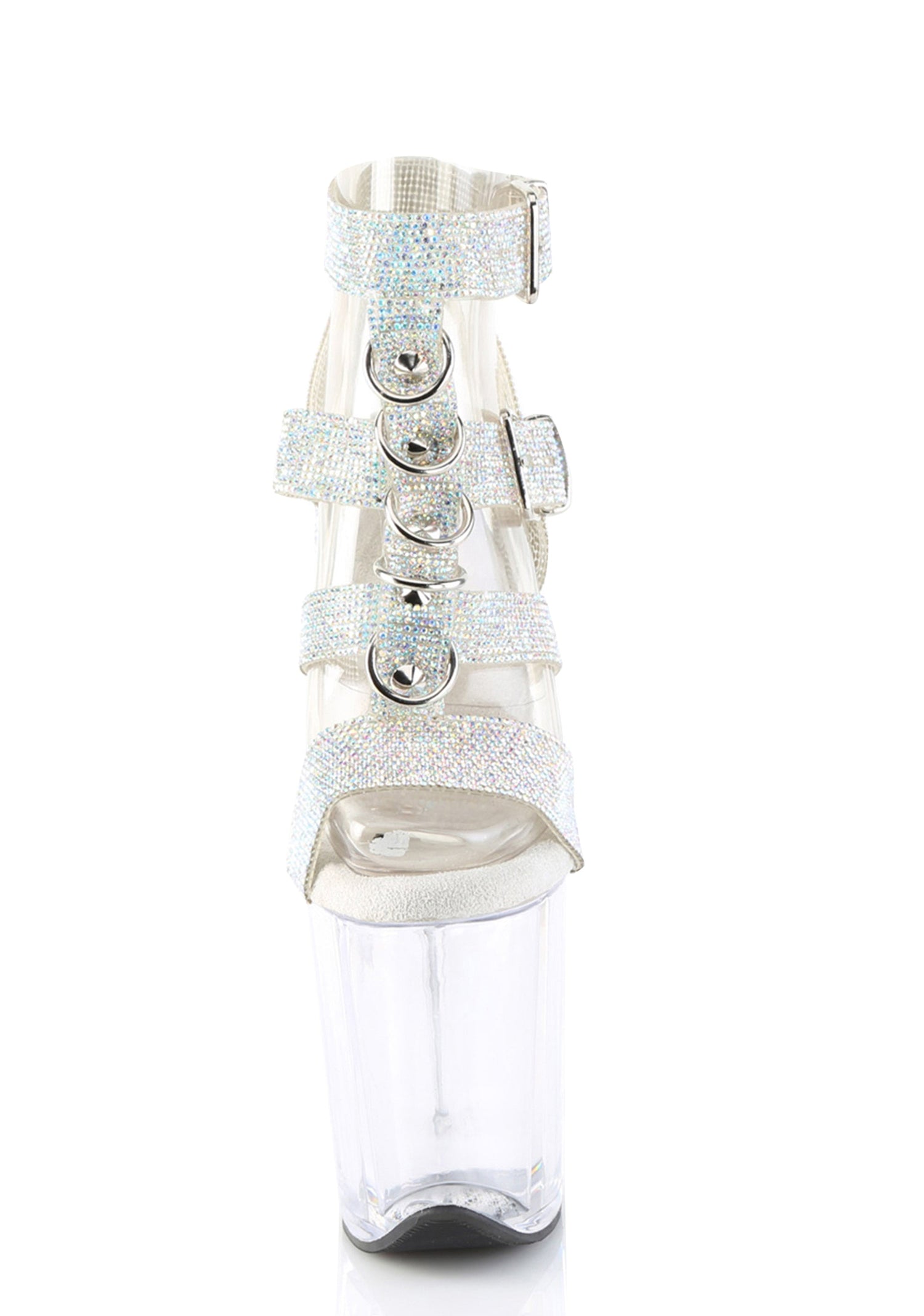 Flamingo-856RS Platform Rhinestoned T-Strap Sandals-Clear
