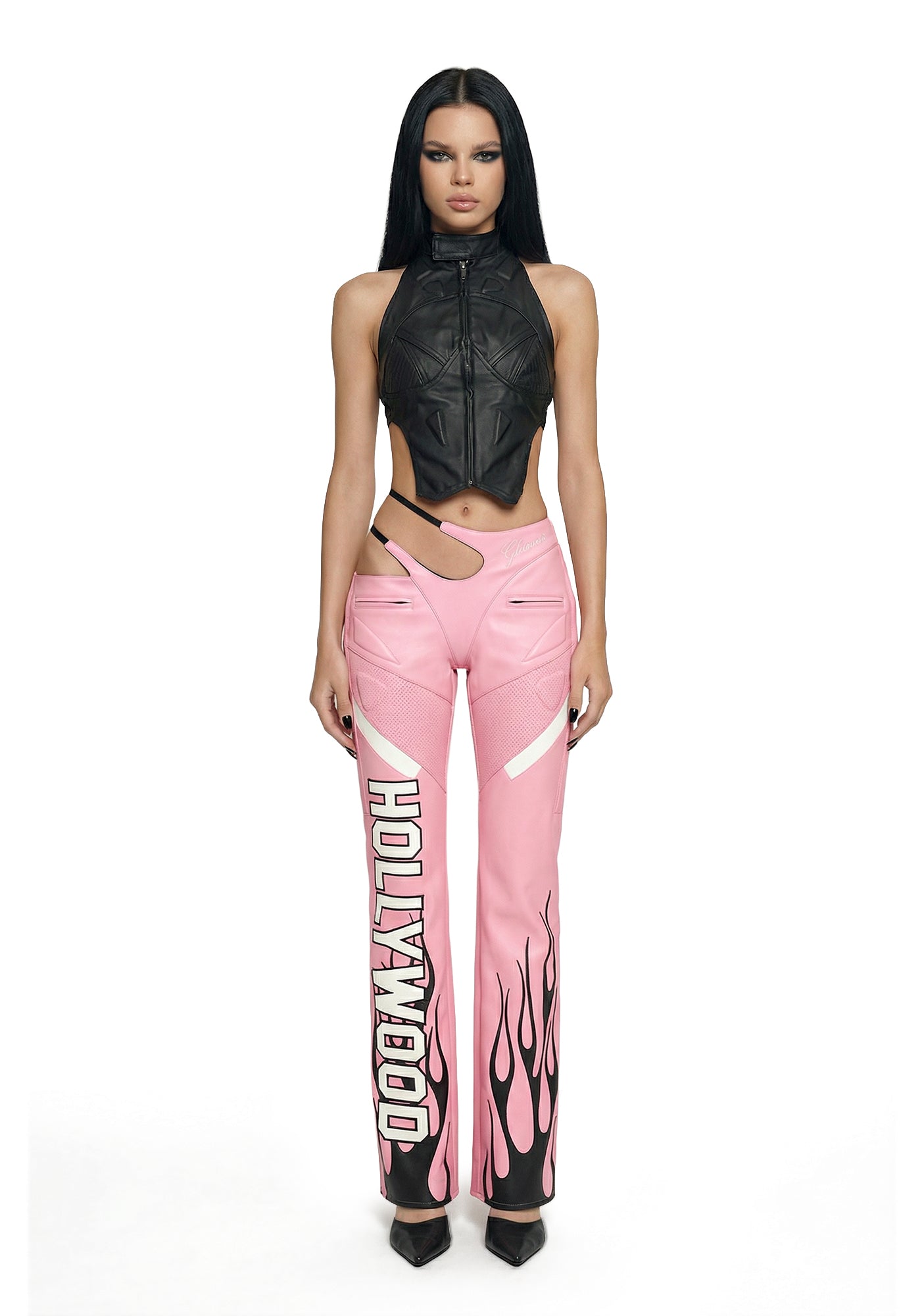 Hollywood Asymmetrical Moto Trousers - Pink