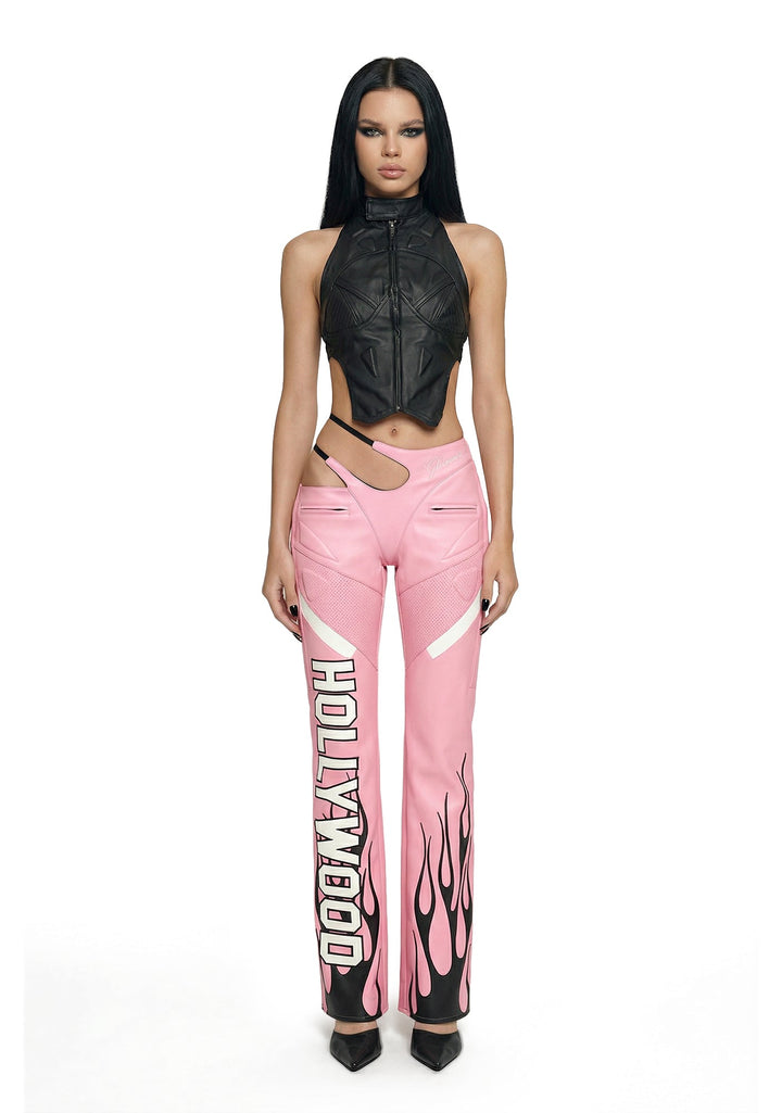Hollywood Asymmetrical Moto Trousers - Pink