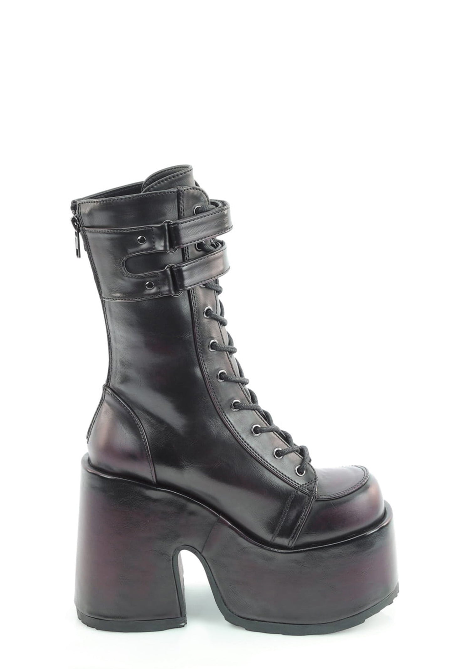 Camel-250 Lace Up Mid Calf Platform Boots - Red