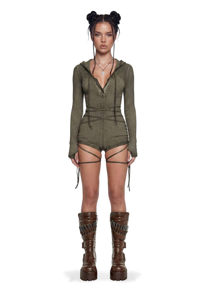 Crossfade Hooded Long Sleeve Romper - Green