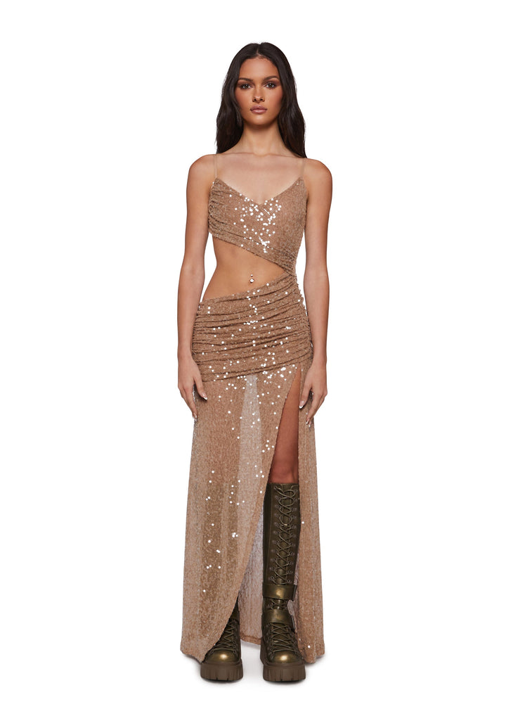 Golden Time Asymmetrical Maxi Dress