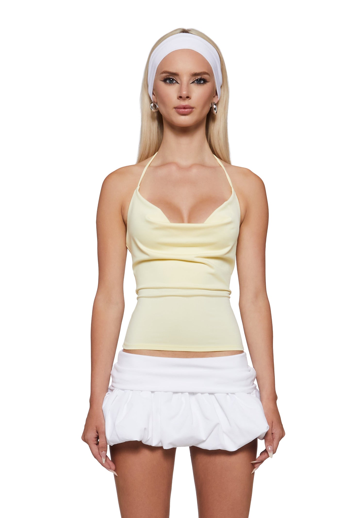 Beatriz Cowl Neck Halter Top - Butter Yellow