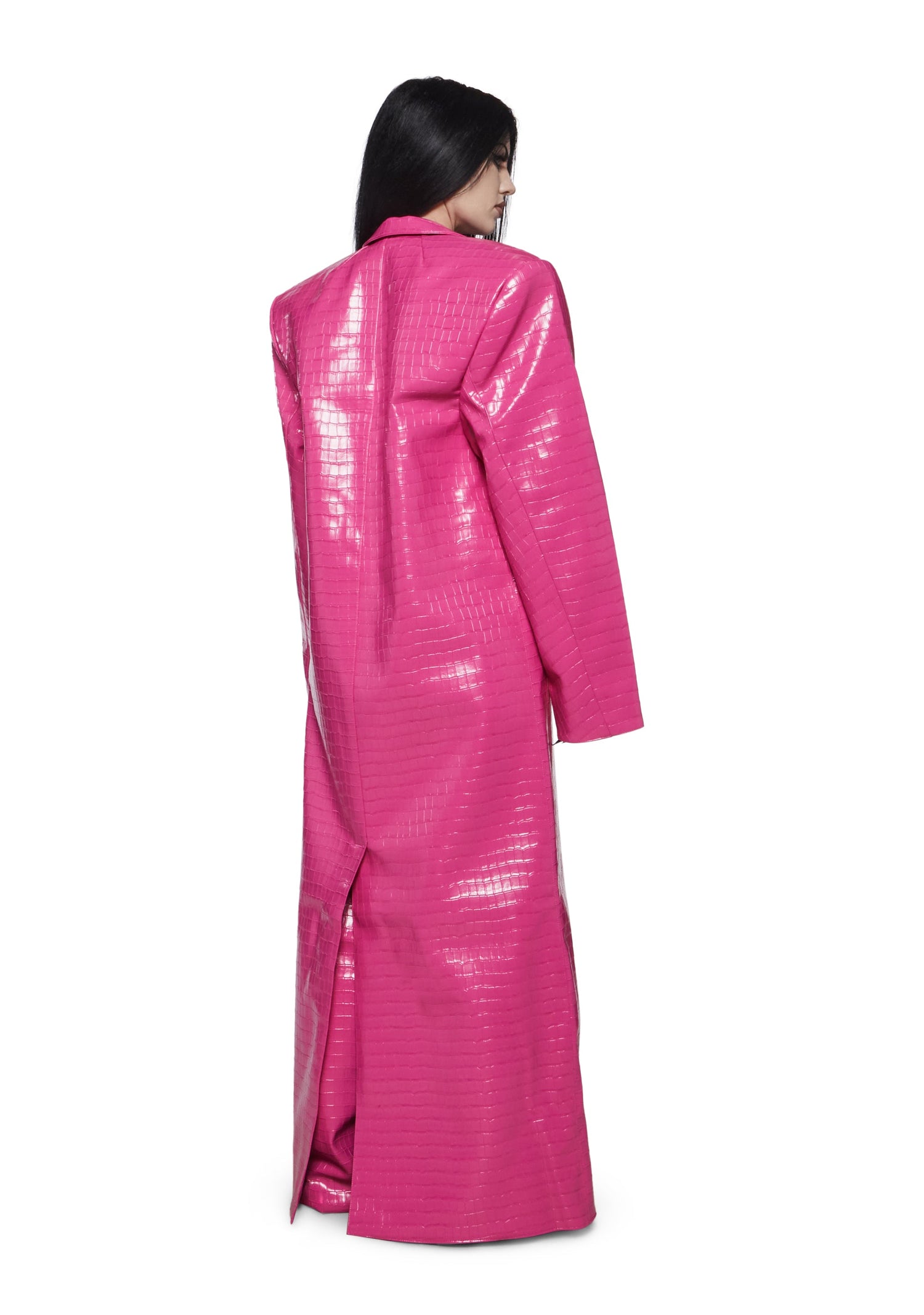 Croc Leather Elongated Blazer Coat - Pink