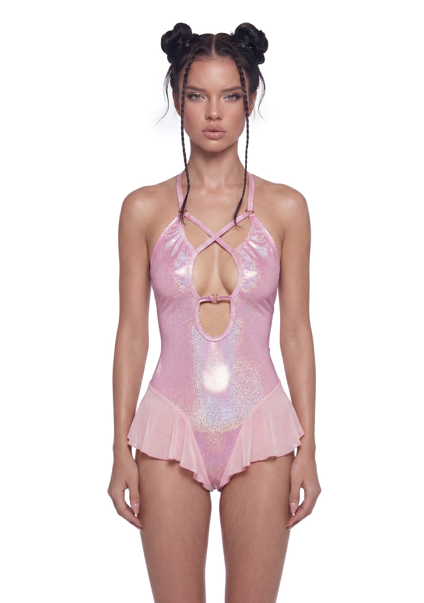 Metallic & Mesh Ballerina Bodysuit - Pink