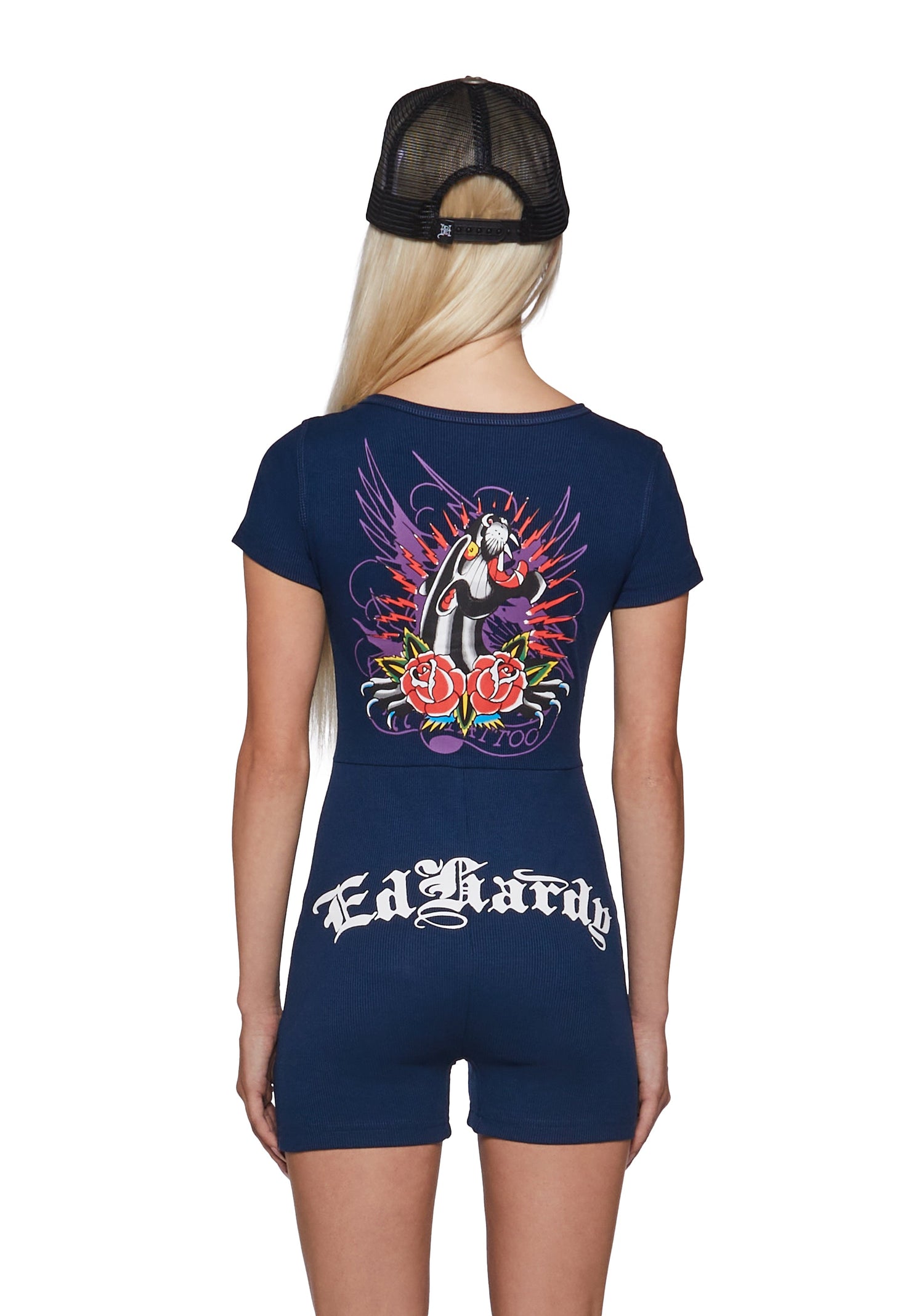 Panther Rose Short Sleeve PJ Onesie - Blue