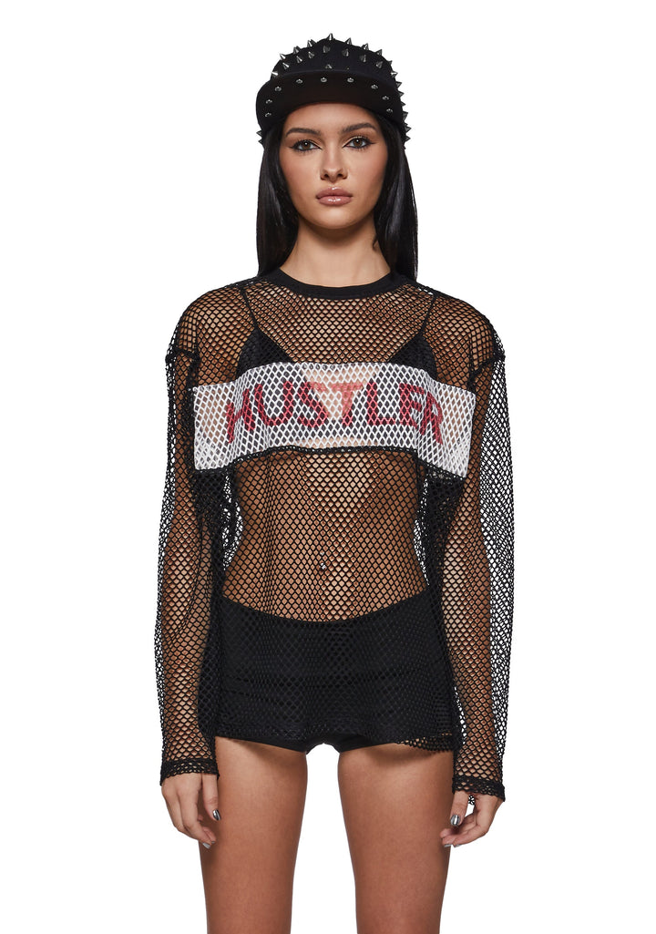 Box Logo Fishnet Long Sleeve Top