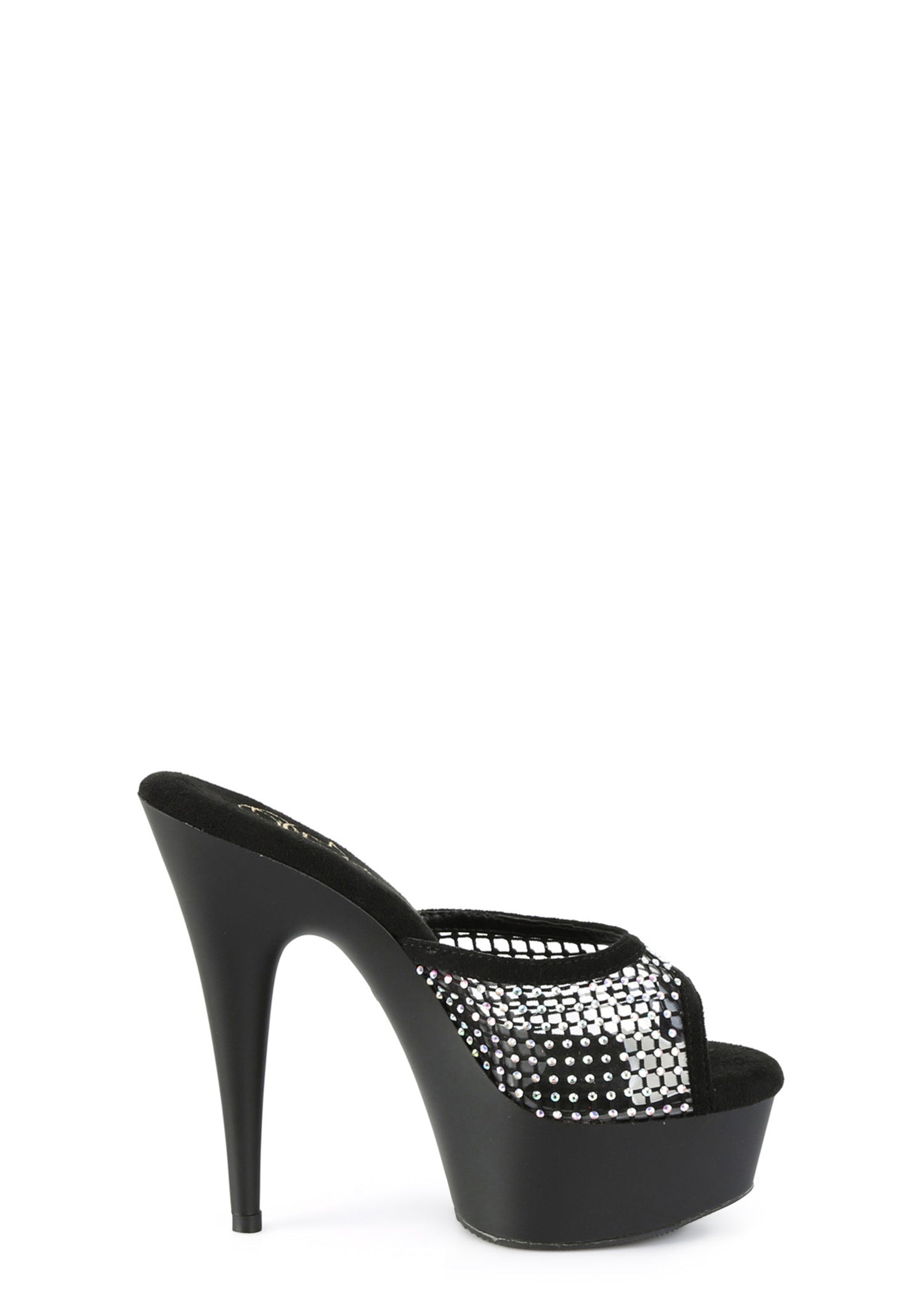 Delight 601 Rhinestone Platform Peep Toe Slides - Black