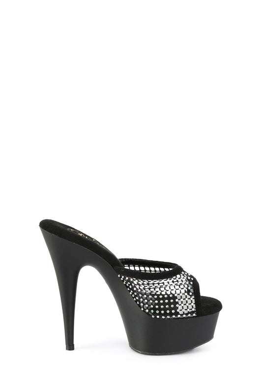 Delight 601 Rhinestone Platform Peep Toe Slides - Black