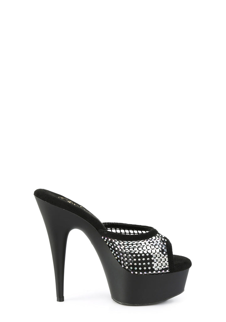 Delight 601 Rhinestone Platform Peep Toe Slides - Black