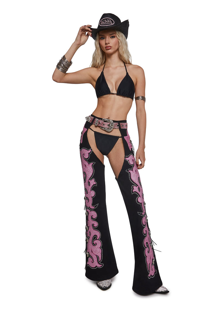 Longing Heart Denim Chaps - Black