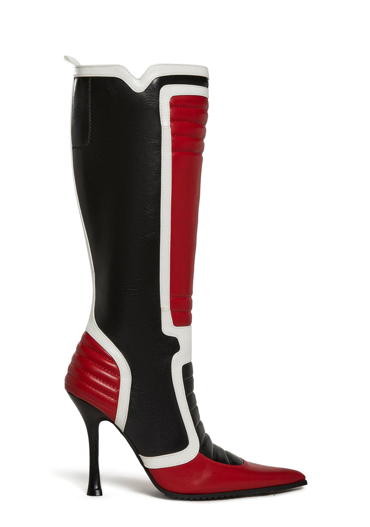Motorcrossed Knee High Boots - Red