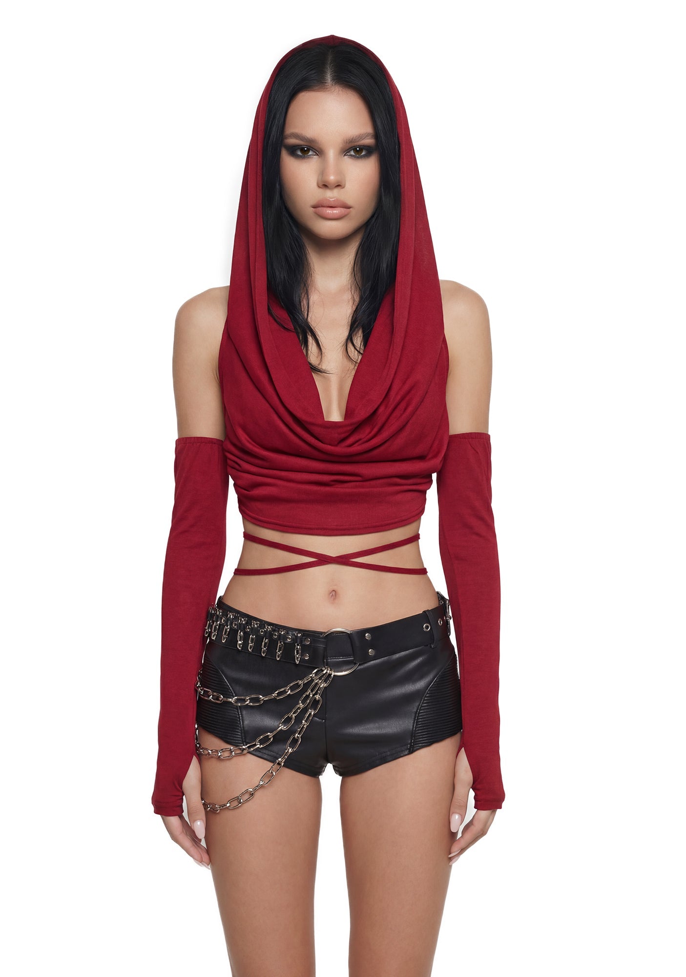 Woman in Red Hooded Top