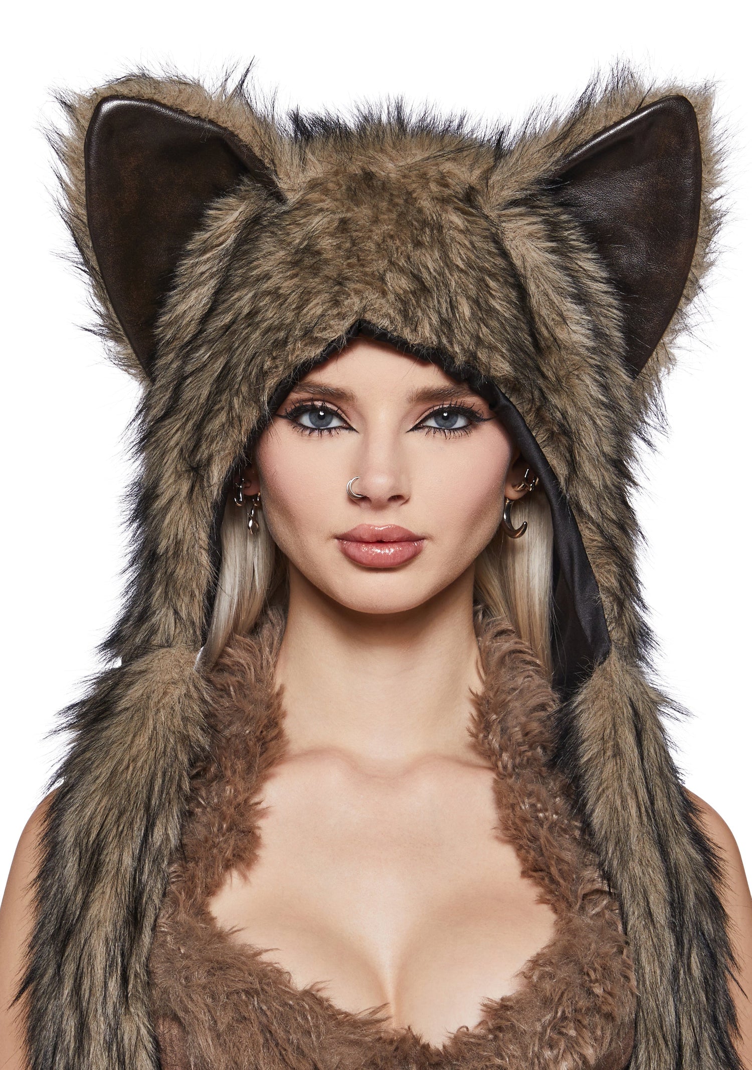 Siren Faux Fur Wolf Hooded Scarf