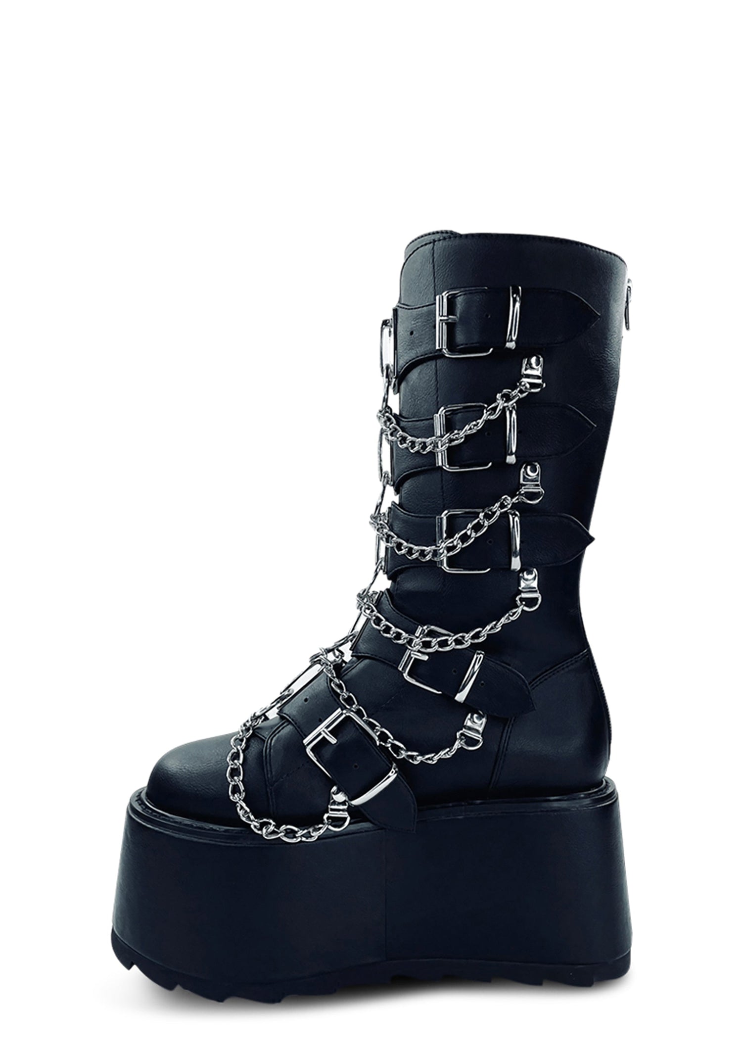 Glitch Buckle Mid Calf Platform Boots - Black
