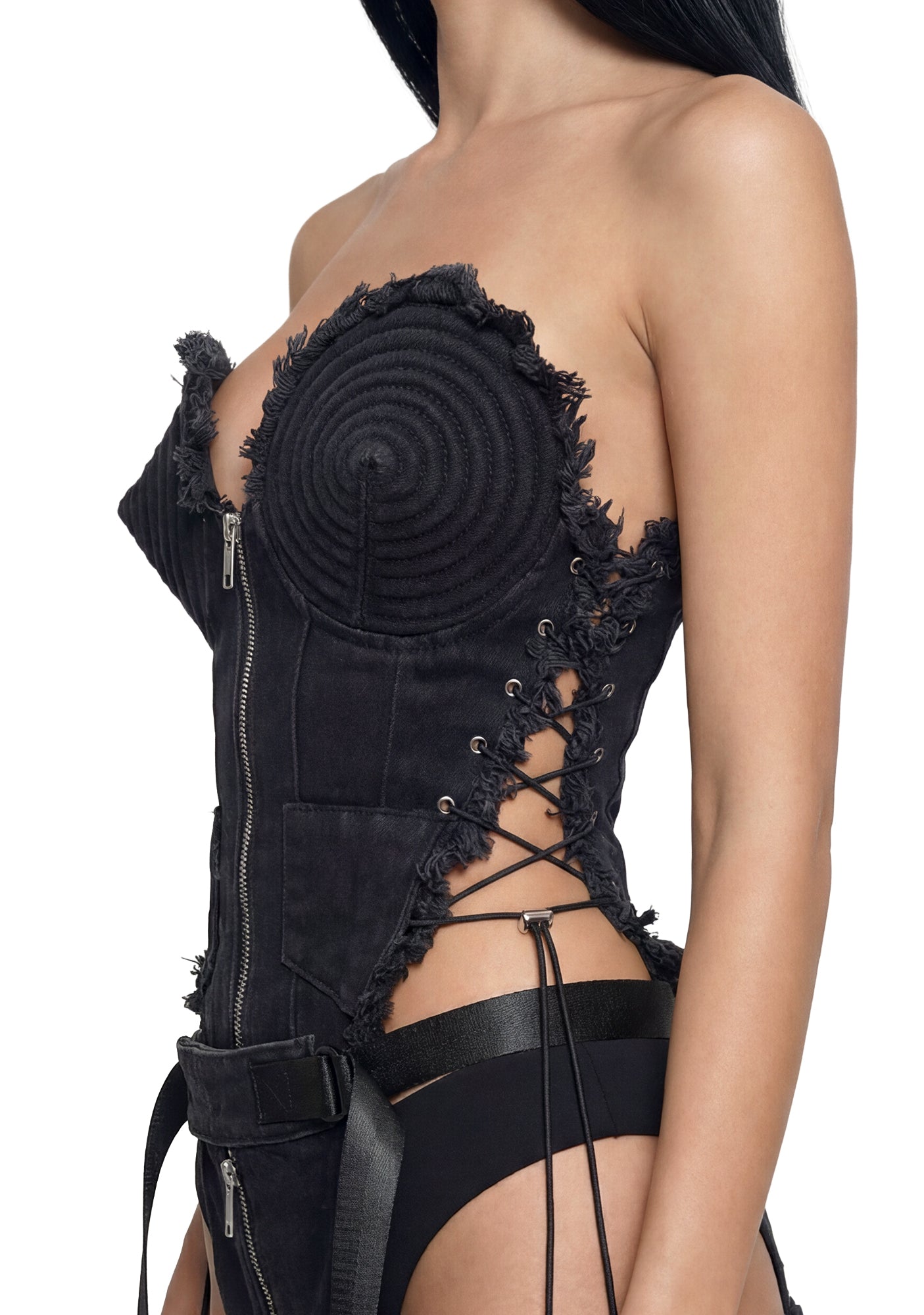 Denim Cone Corset - Black