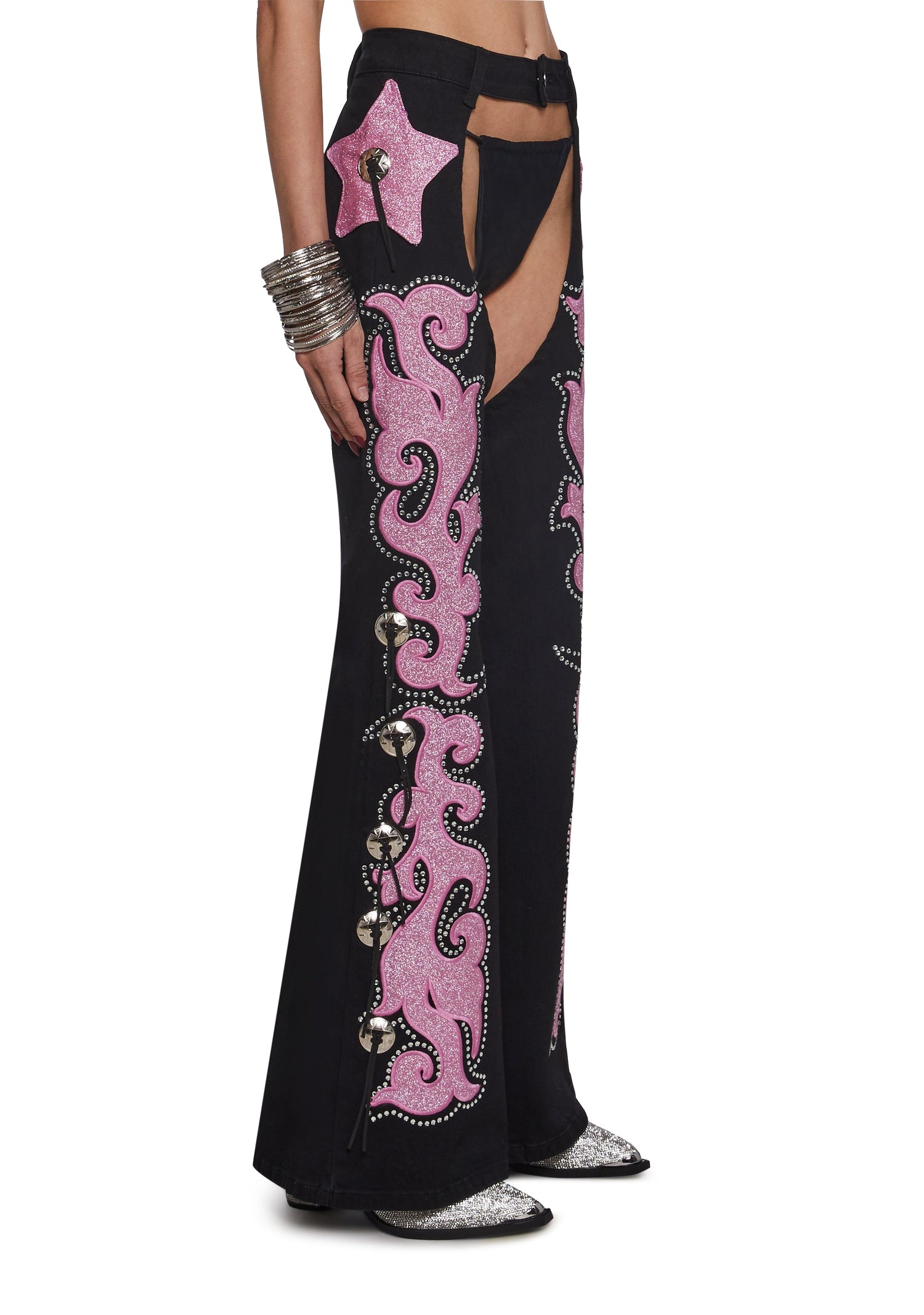Longing Heart Denim Chaps - Black