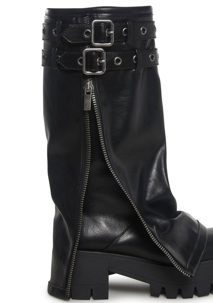 Warp Knee High Pant Boots - Black