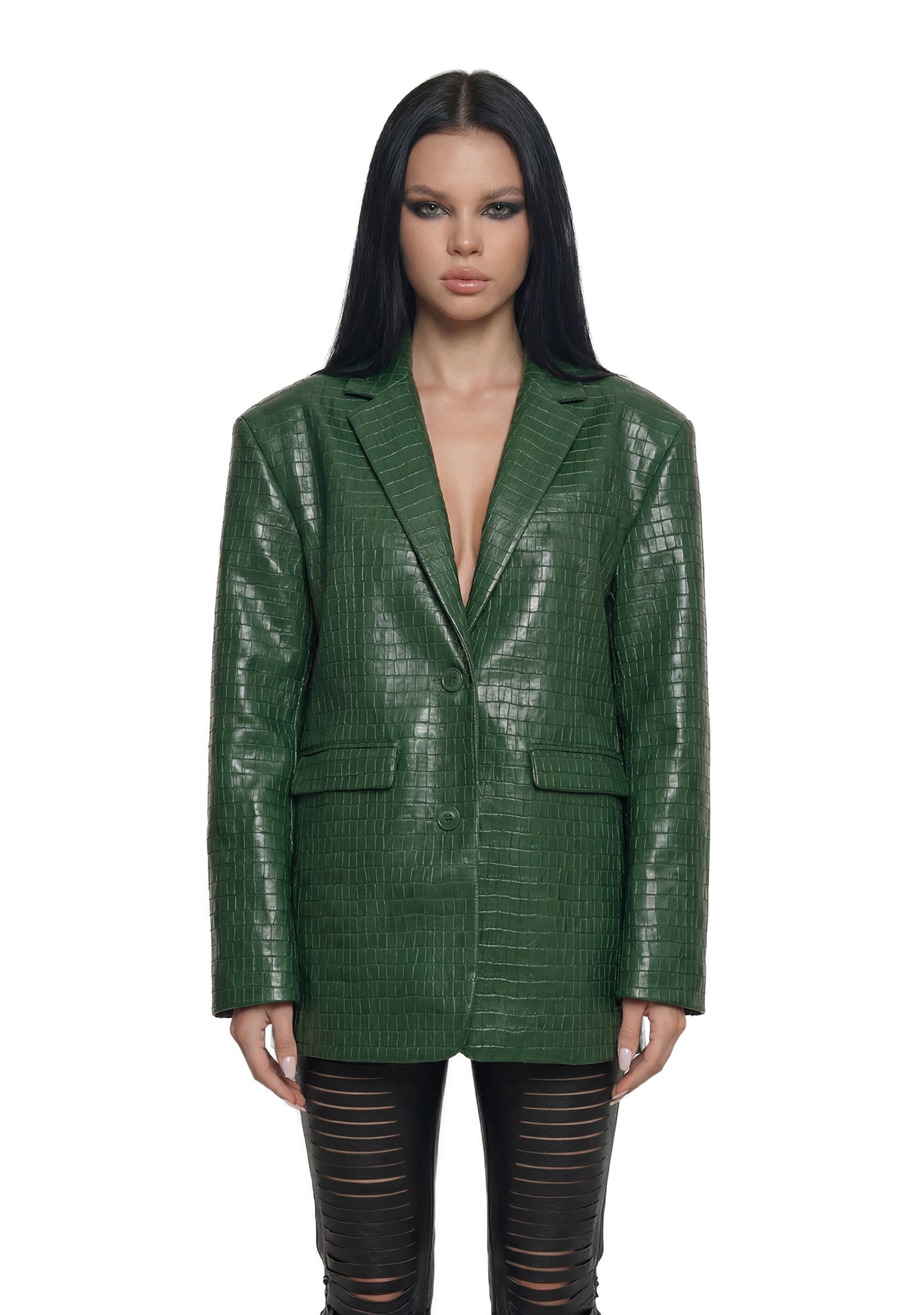 Leather Oversize Blazer - Green