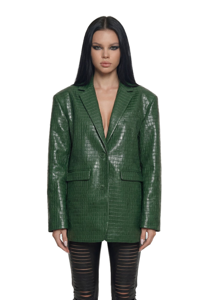 Leather Oversize Blazer - Green