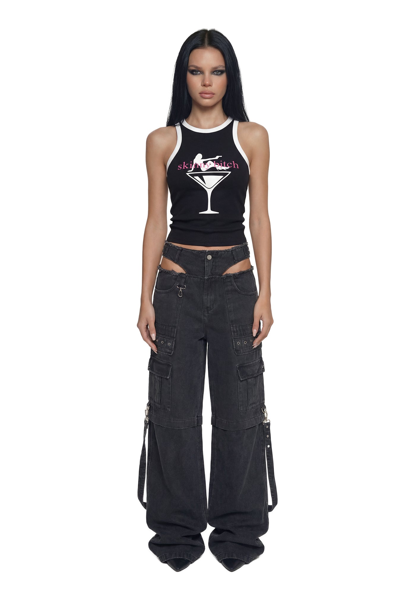 Cargo Denim Panty Trousers - Black