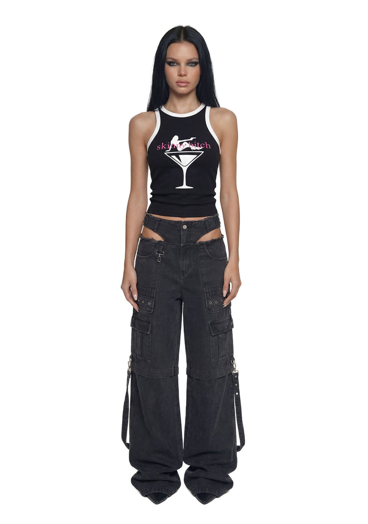 Cargo Denim Panty Trousers - Black