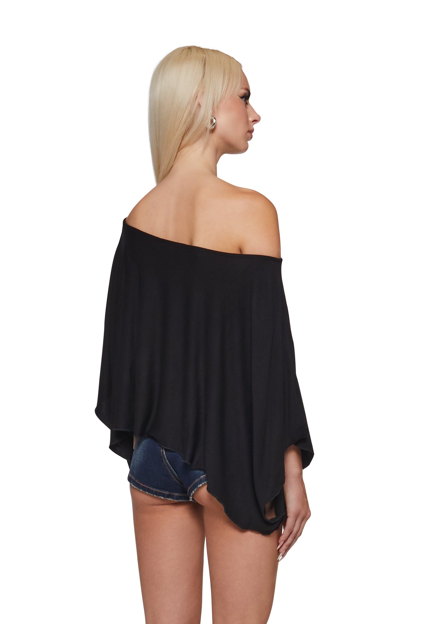 Leah Off The Shoulder Knit Poncho - Black