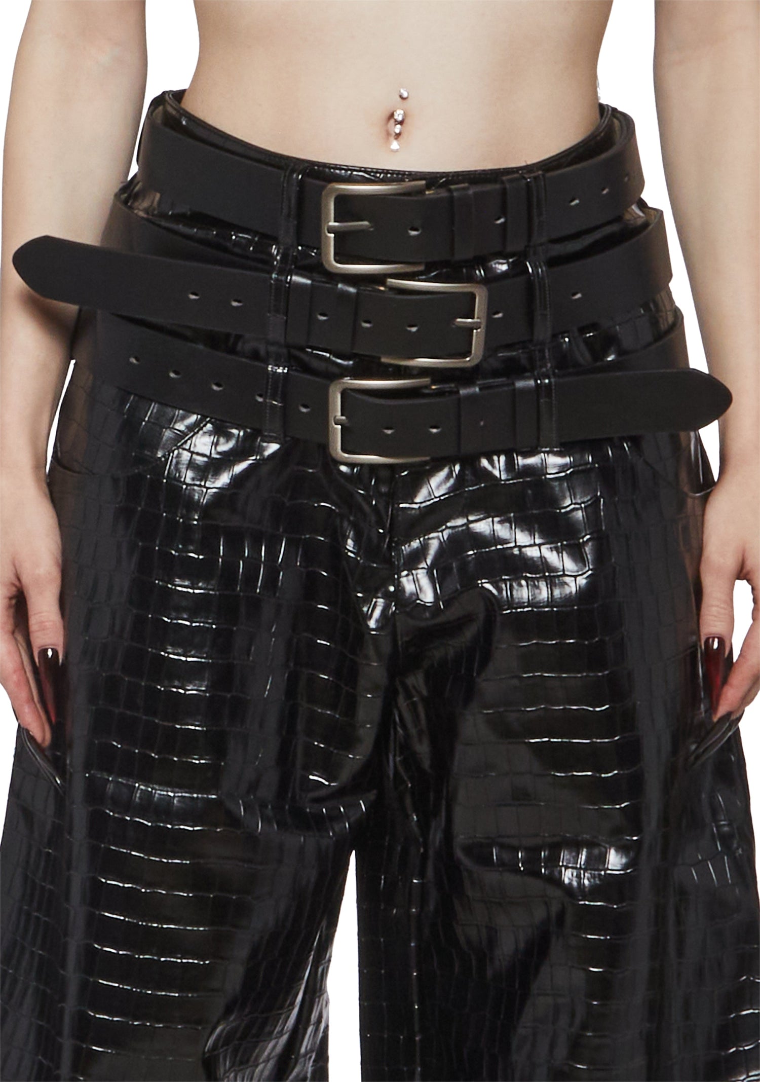 Triple Belt Pants - Black Croc