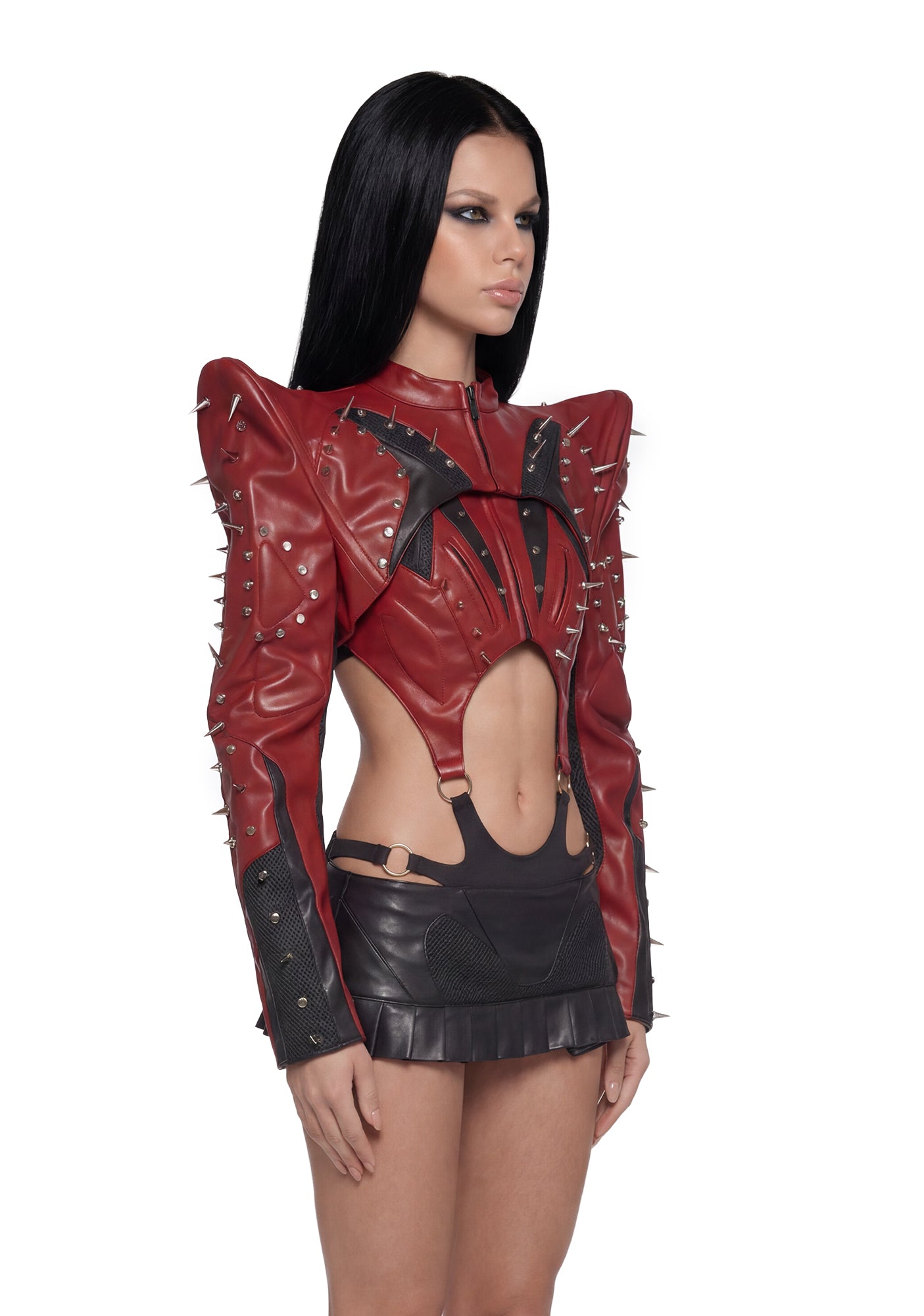 Studded Octane Moto Spike Bolero Jacket - Red