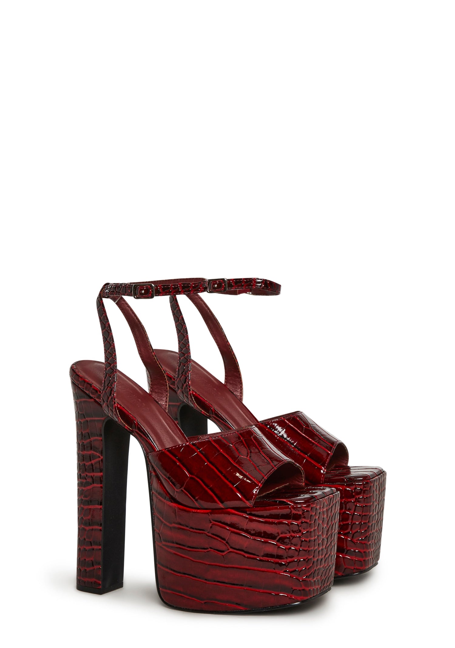 Devour Croc Platform Heels - Red