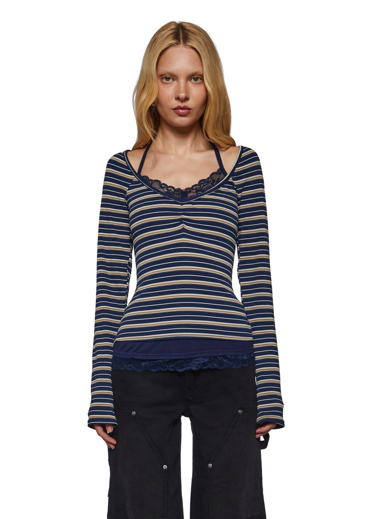 Angela Stripe Layered Cami Long Sleeve - Blue
